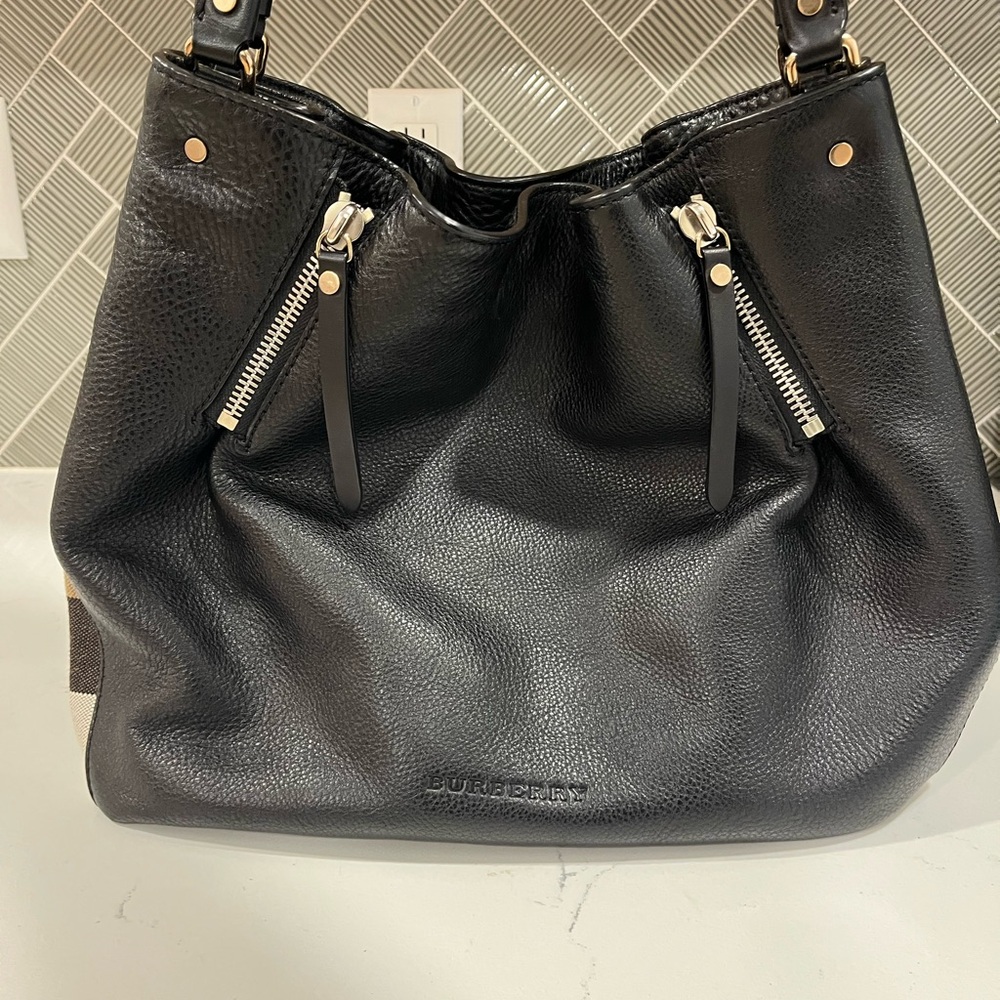 Burberry Maidstone Black Pebbled Leather Shoulder Bag
